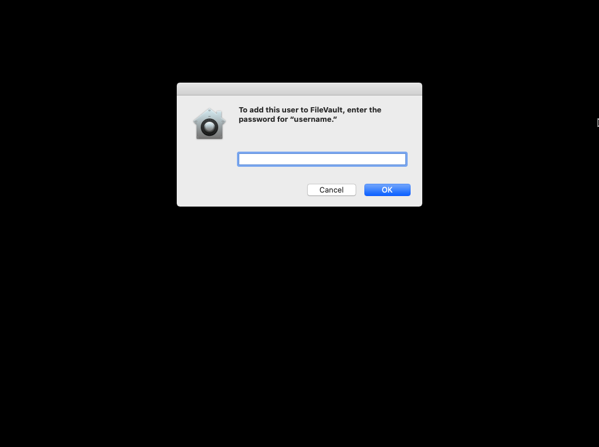 Figure 8 User being prompted to enter password at logout for deferred enabling of FileVault 2
